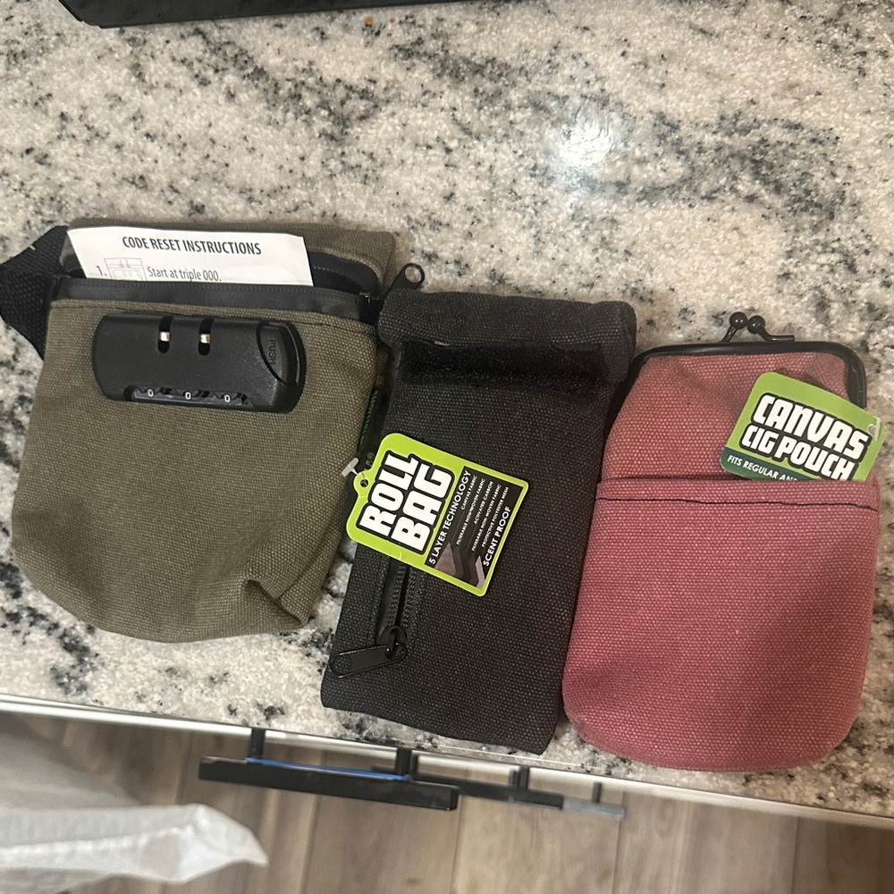 NWT Canvas cig Pouch Set /100% scent proof roll bag olive combo lock stash pouch